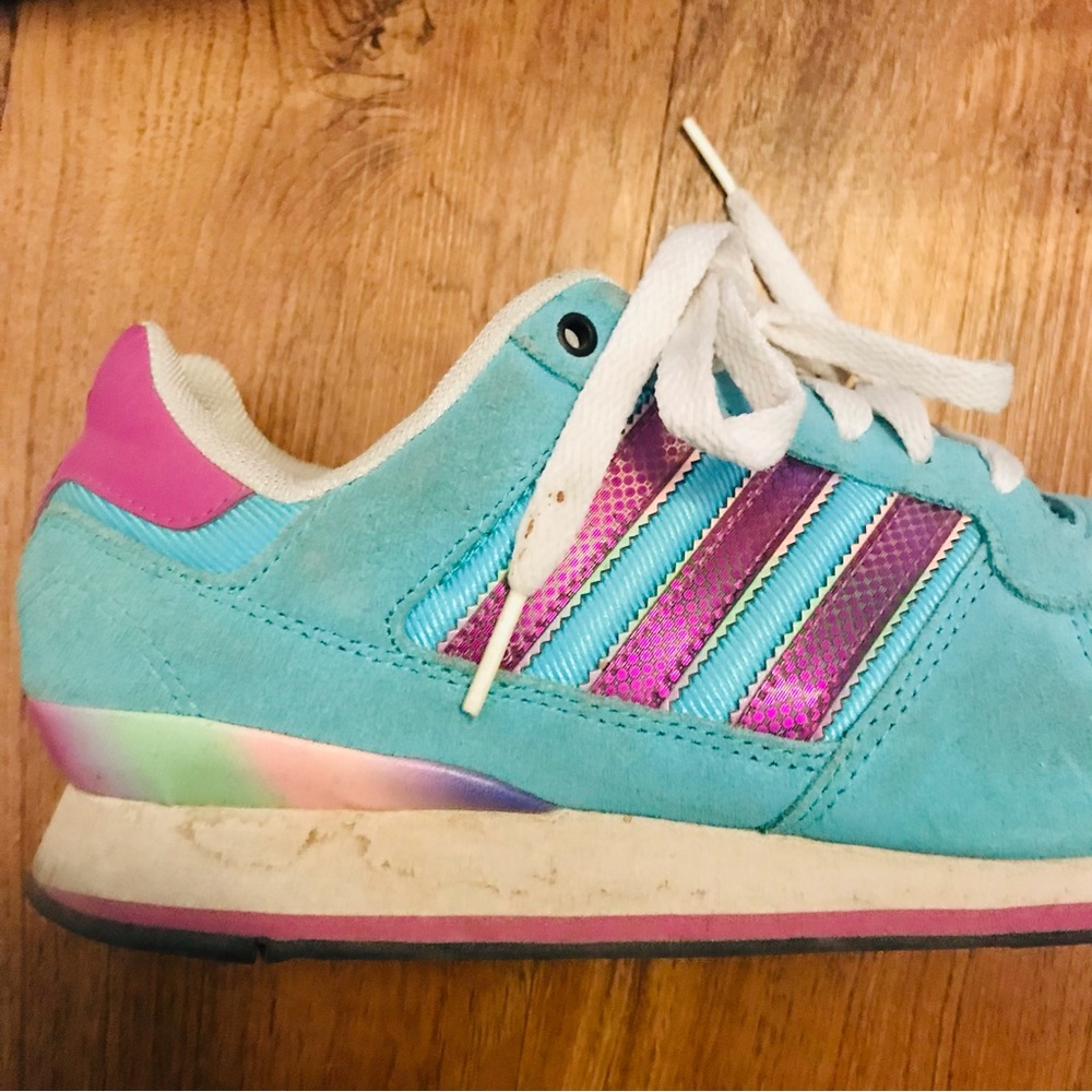 Teal color adidas shoes